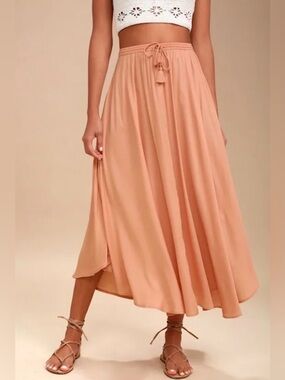 Flowy Boho Midi Skirt Coral Elastic Waist NWT | Mint Choco | XS